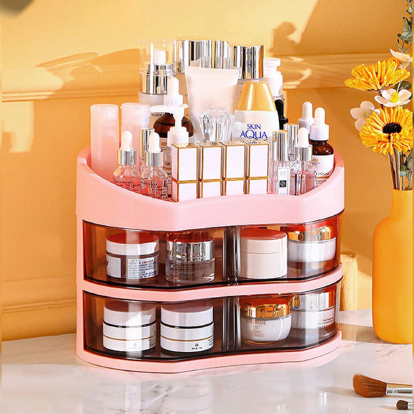 Organizador de maquillaje con cajones giratorios 360º rosa joybos